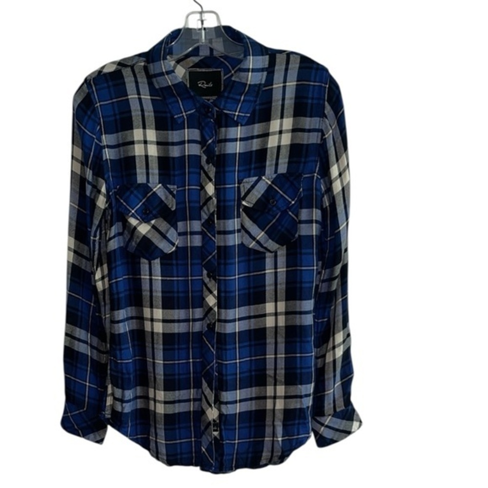 Rails Hunter Blue Plaid Button Down Flannel Blouse Size X-Small